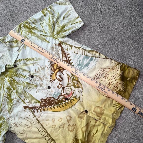 Walt Disney Land Mens Large Hawaiian Shirt Button Parks Mickey Hammock Tiki - Picture 4 of 5